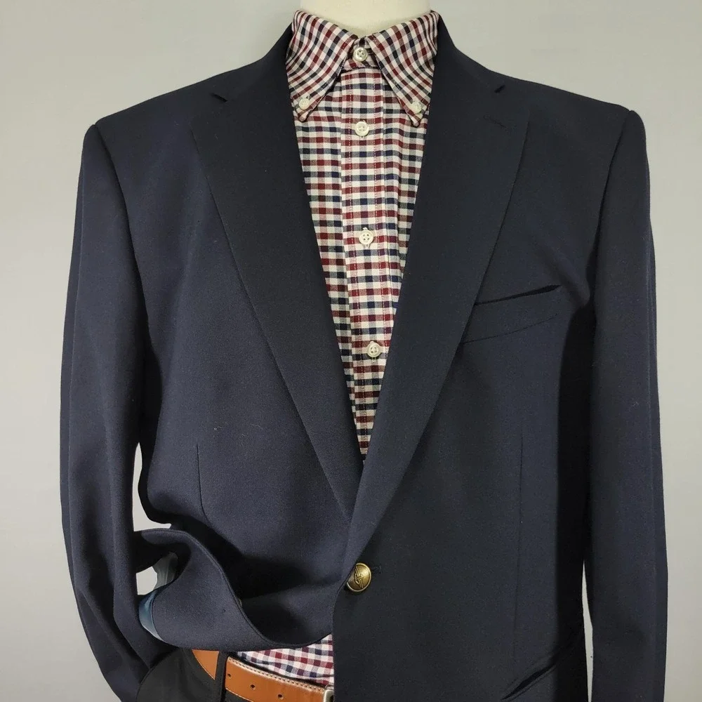 Dockers Men's Sport Coat Blazer Two Button‎ Deep Navy Polyester Wool 46R